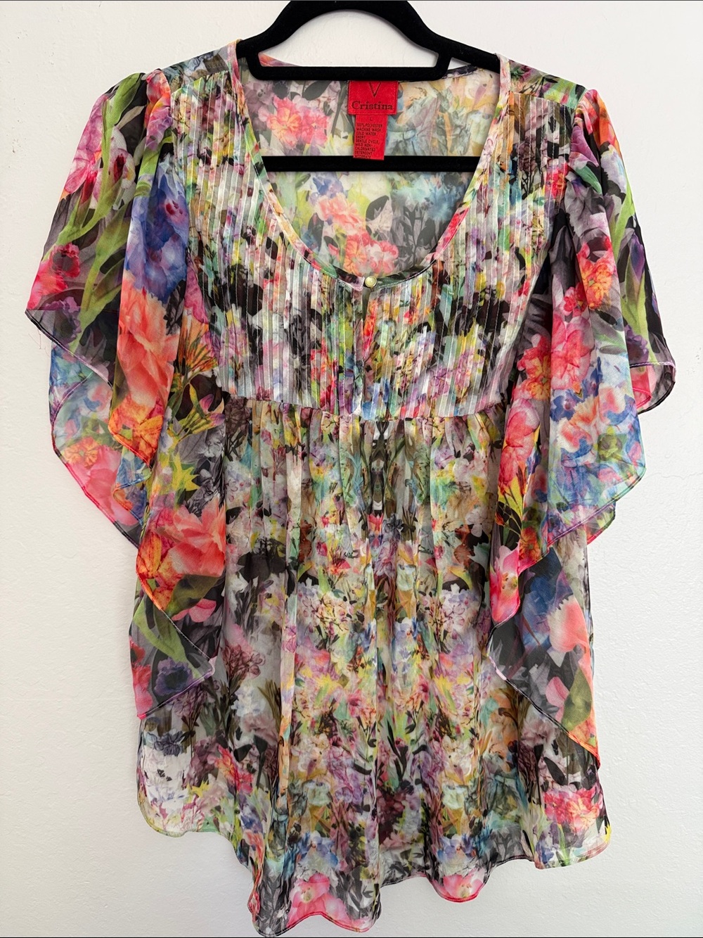 Sheer Multicolor Floral Flutter Tunic